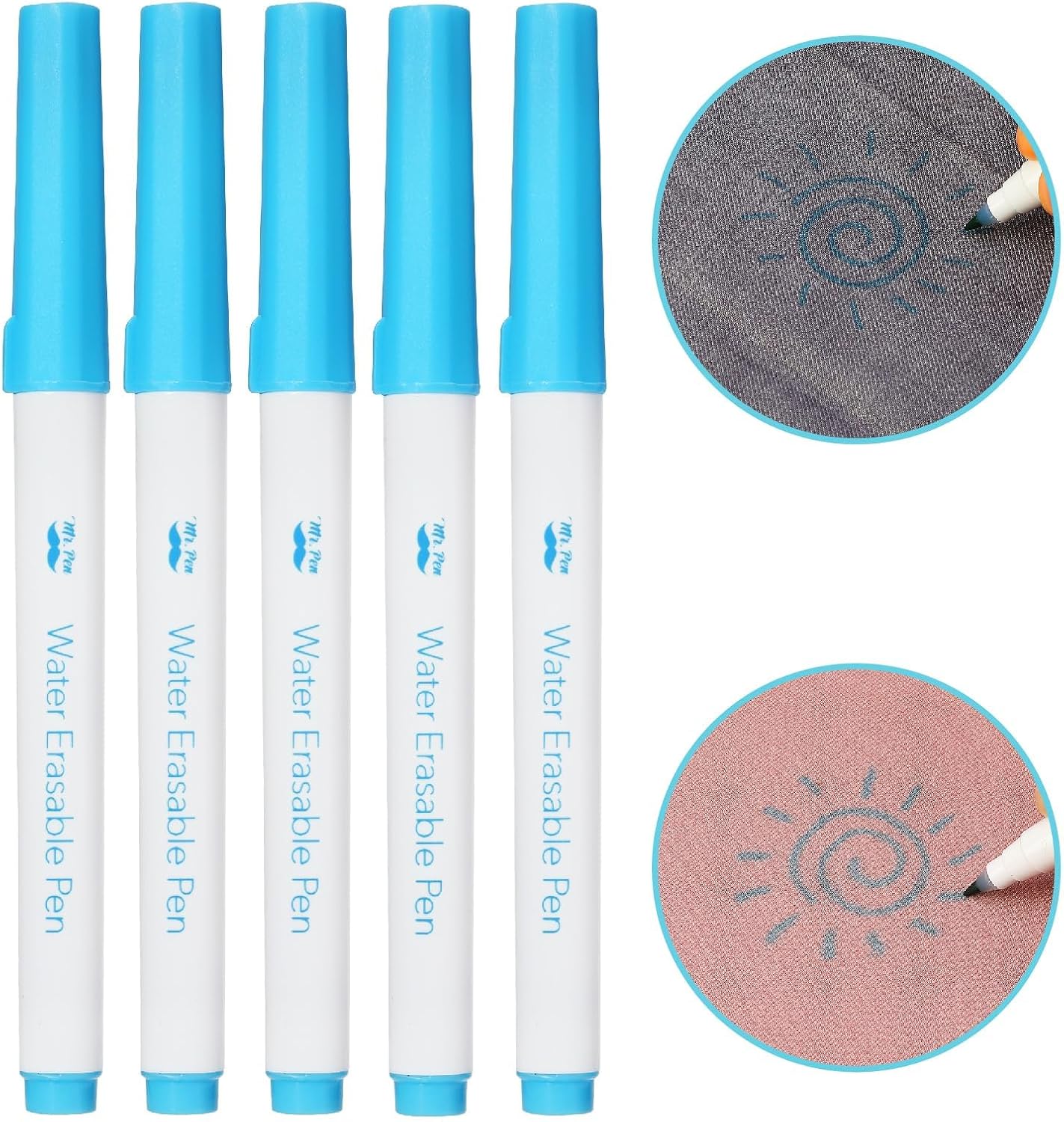 Mr. Pen Fabric Markers - Erasable & Water Soluble, 5 Pack in Blue for Sewing Projects