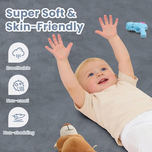 ACOMOPACK Baby Play Mat - 1.3" Thick Memory Foam, Water-Repellent, Non-Slip Velvet Rug | 50x50" Grey