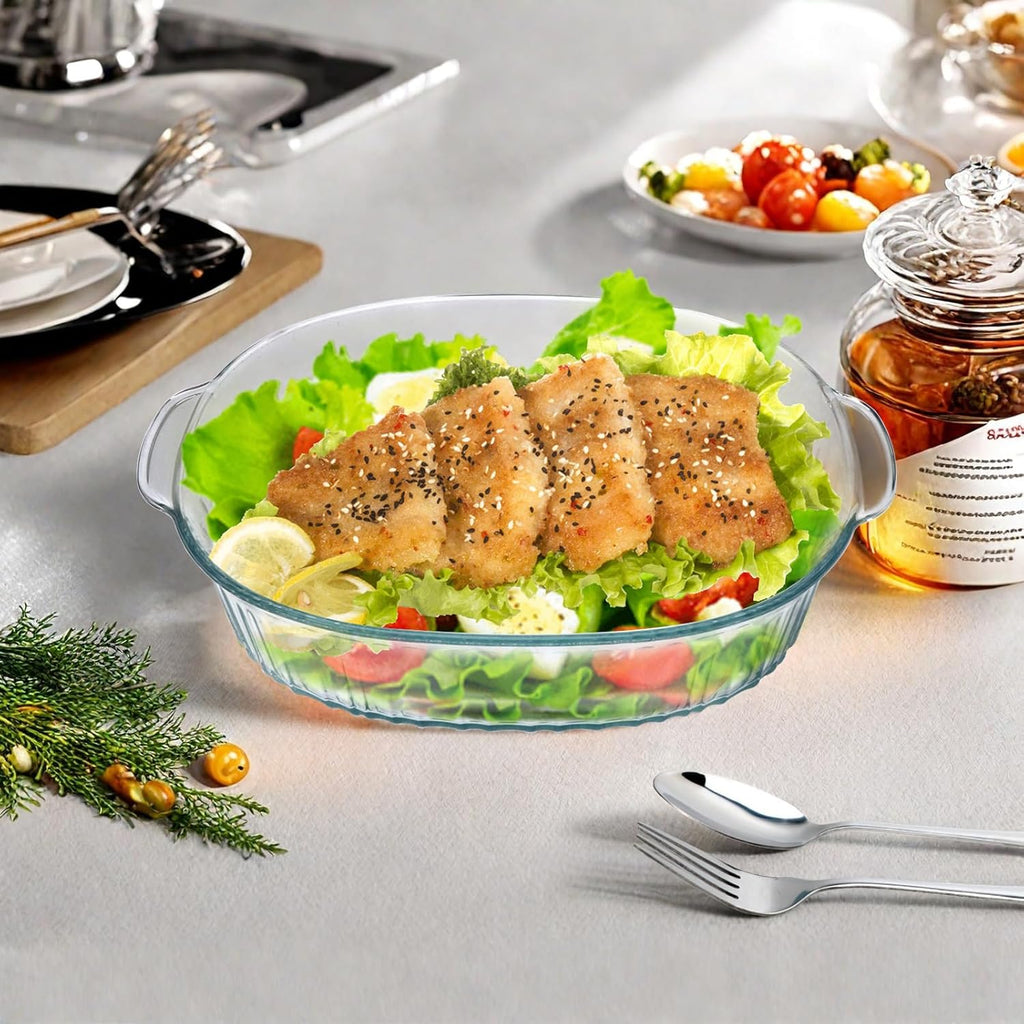 Skiennix Glass Casserole Baking Dishes Set - 2 Pack with Lids, 1.9 Qt & 3 Qt for Lasagna & Casseroles