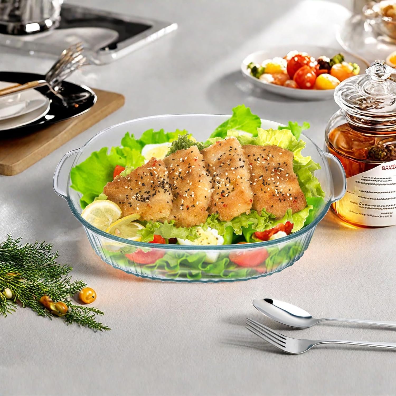 Skiennix Glass Casserole Baking Dishes Set - 2 Pack with Lids, 1.9 Qt & 3 Qt for Lasagna & Casseroles