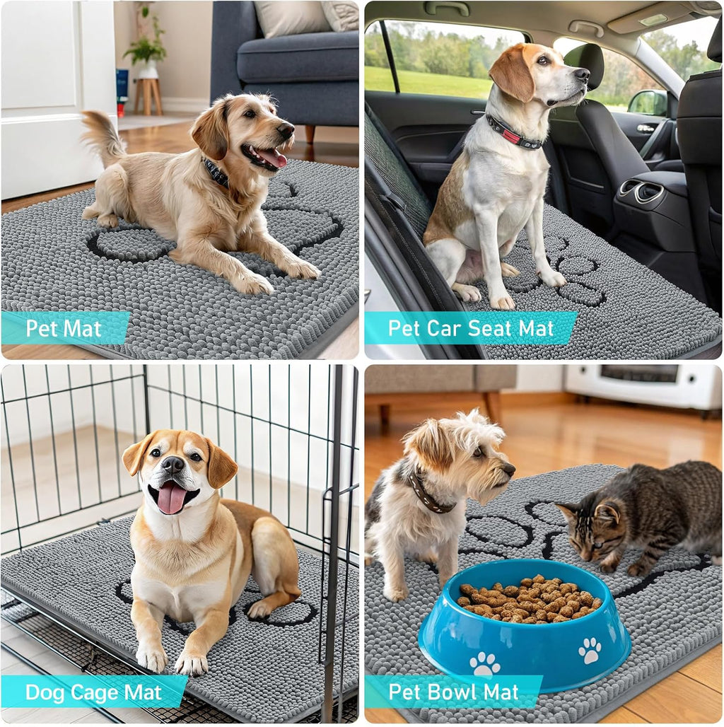 OLANLY Dog Door Mat - Absorbent Non-Slip Mud Mat for Paws | Quick Dry Chenille, 70x46, Grey