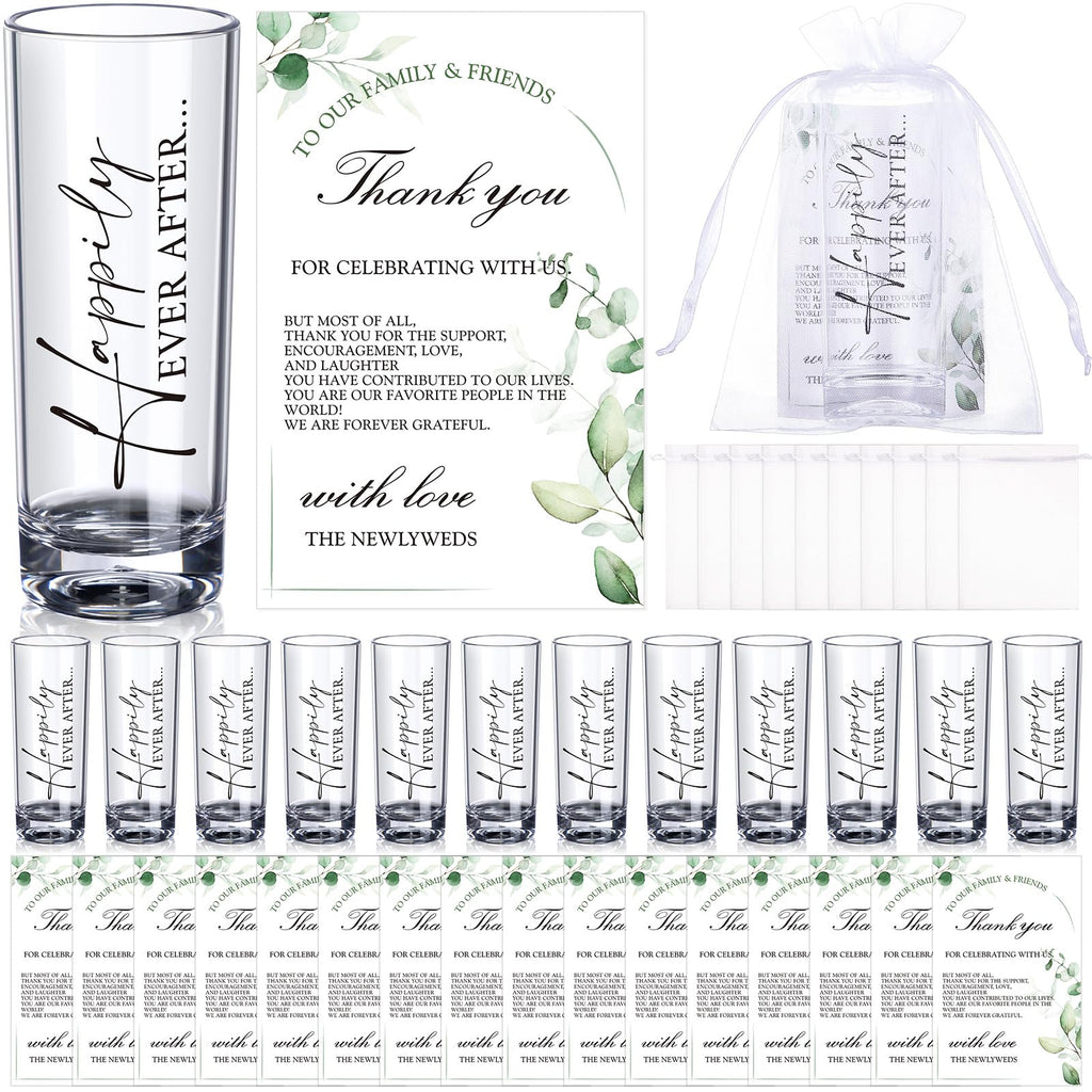 Sliner 100 Set Wedding Favors for Guests Bulk 2oz Acrylic Happily ever after Shot Glasses with Thank You Cards Organza Bags wedding gifts for Guest Souvenirs Newlyweds Bridal Shower Party