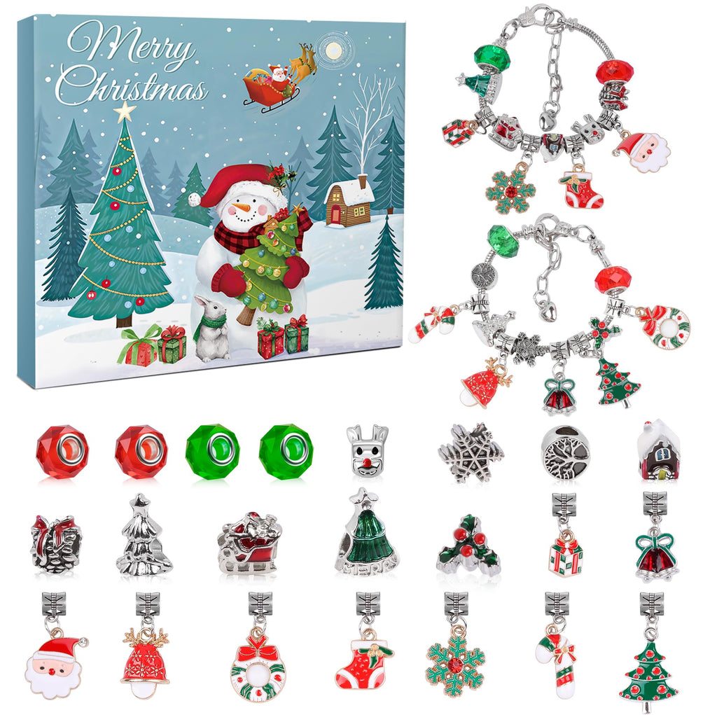 Christmas Advent Calendar Bracelets 2026 for Girls, 24 Days DIY Jewelry Making Kit with 22 Charm Beads and 2 Adjustable Bracelets, Xmas Countdown Gift for Kids Teens Women