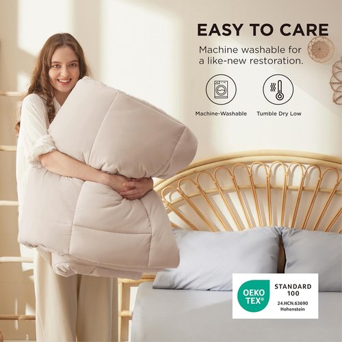 Bedsure Comforter Duvet Insert - All Season Quilted Queen Size Down Alternative Blanket, Beige 88 x 88 Inches