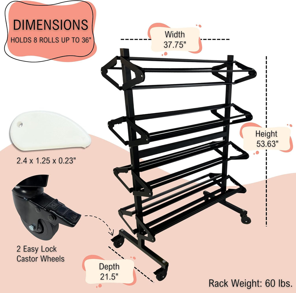 Skiennix Paper Roll Holder - Durable Dispenser Rack & Cutter for 36" Craft Rolls | Mobile Organizer