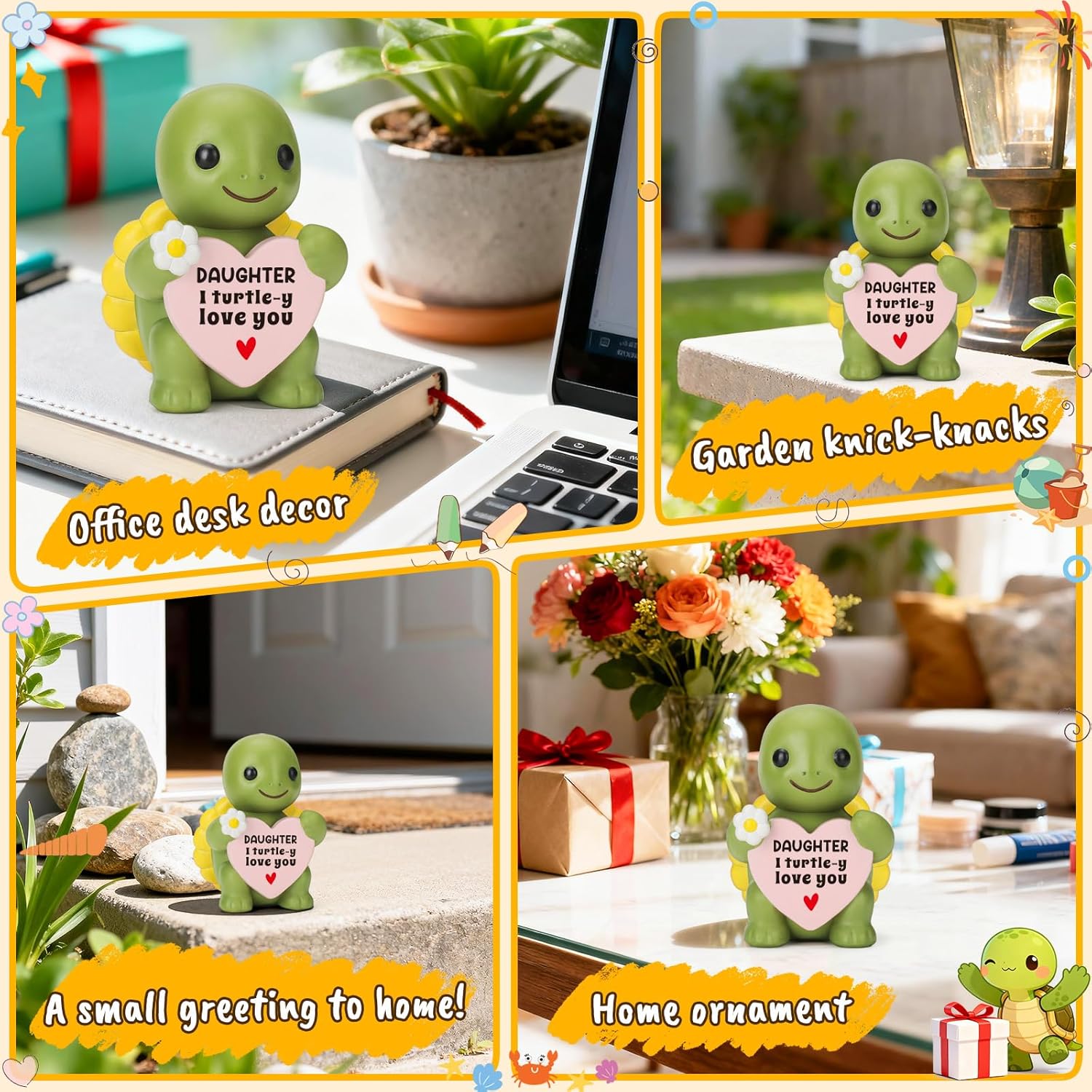 Skiennix Mini Resin Turtle Figurines - Cute Emotional Desk Decor for Mother's Day & Birthdays | Perfect Gift for Daughters & Teens