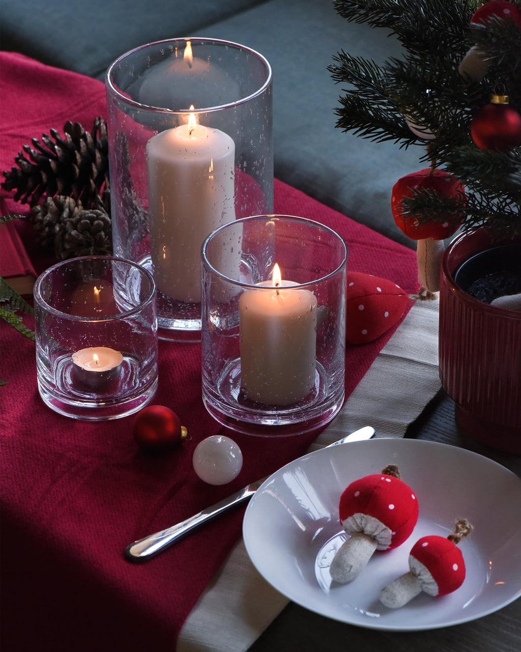 ARIAMOTION Glass Candle Holders Set, Hurricane Vase Centerpieces for Pillar Votive Flower,Clear Seeded Bubbles Cylinder Bulk, Mother's Day Birthday Gift,3 Sizes 8 Inch 5 Inch 3.5 Inch Height