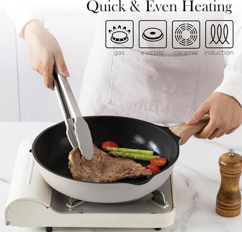 Country Kitchen Nonstick Pots and Pans Set - 14-Piece Cast Aluminum Cookware in Grey with Utensils