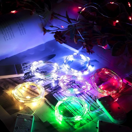 Brightown 12 Pack LED Fairy Lights - Waterproof Silver Wire String Lights for DIY Decor | 7 Feet, 20 LEDs, Blue