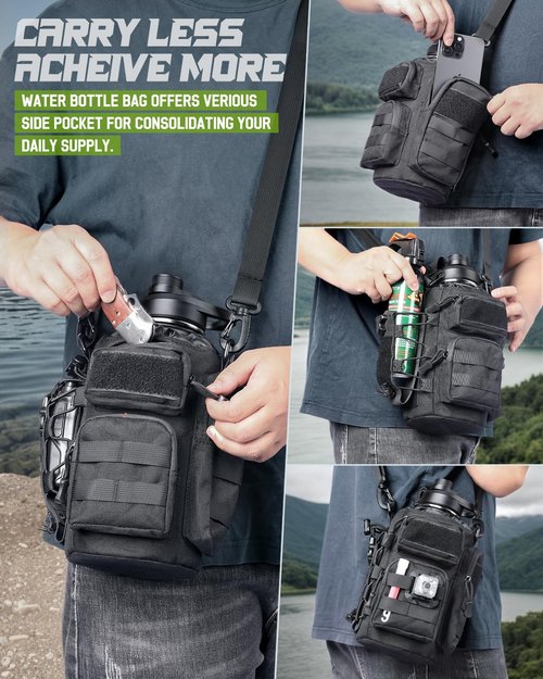 RXW 64 oz Insulated Water Bottle with Sleeve, Half Gallon Stainless Steel Tactical Water Jug Large Military Water Bottle with 3-IN-1 Pouch/3 Lids/Straw/Paracord Handle for Gym, Camping, Workout