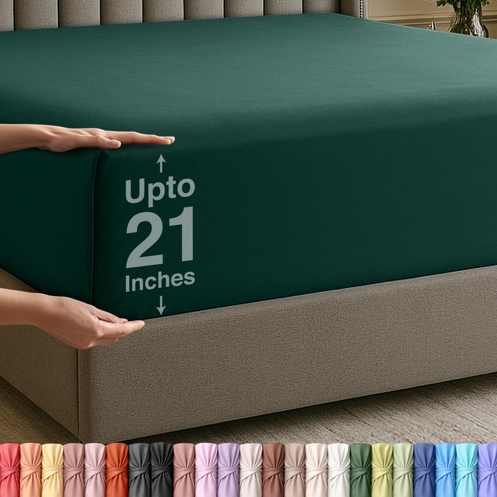 Utopia Bedding Extra Deep Pocket Queen Fitted Sheet, Fits up to 21 Inch Mattress - Hotel Luxury, Soft, Breathable and Comfy - Shrinkage and Fade Resistant - Easy Care (Emerald)