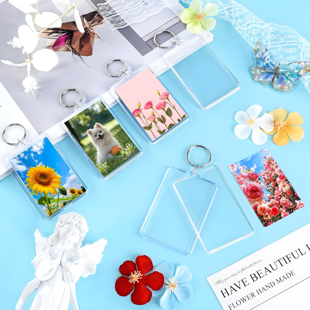 Timerchin Acrylic Photo Keychain 6 Pack - 1.73x1 Inch Clear Custom Picture Keyrings - DIY Personalized Gifts for Mother's Day, Father's Day, Graduation, Pet Memorial