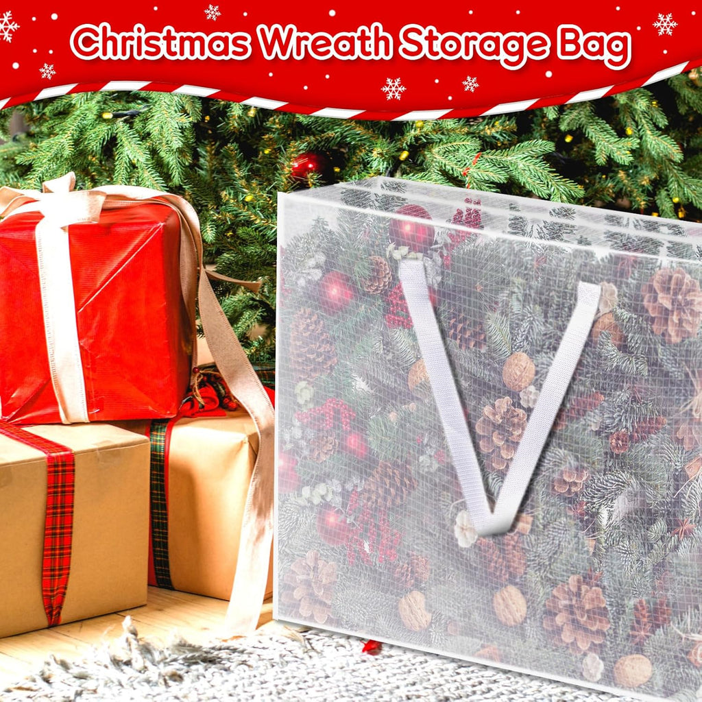 Skiennix 6PCS Christmas Wreath Storage Containers - 25" Clear Bags with Zippers & Handles for Holiday Decor