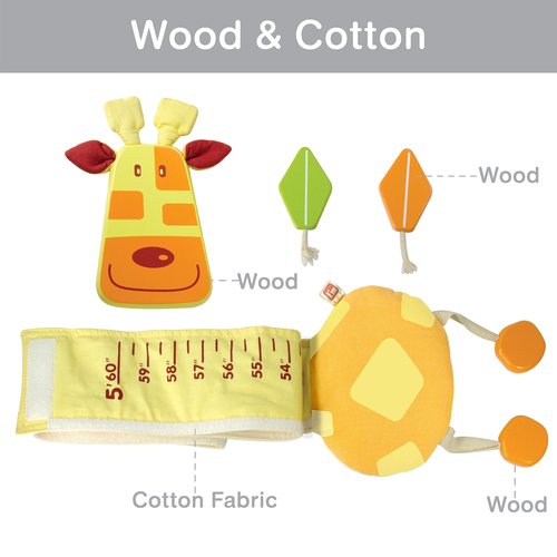 Wood and Fabric Wall Growth Chart, Height Measurement, Scale, Ruler for Kids (Giraffe)