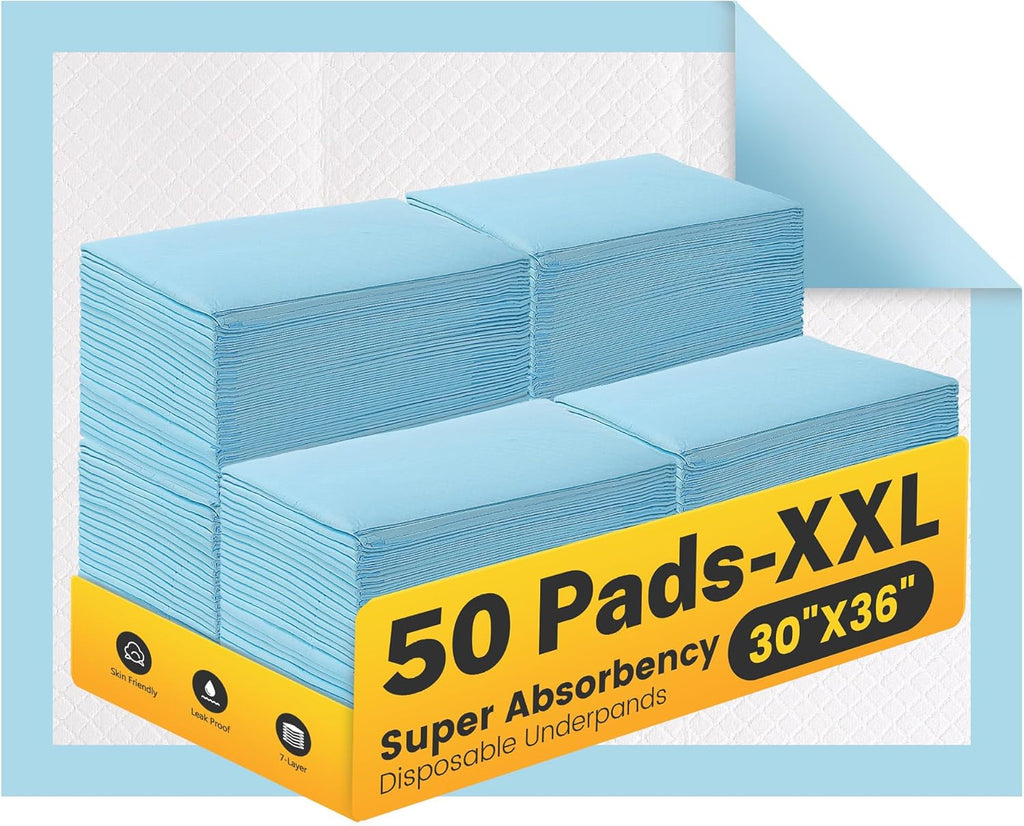 Regine Switzerland Disposable Adult Bed Pads - Super Absorbent XXL Underpads for Incontinence | 30” x 36”, Blue - Heavy Duty & Quick Drying