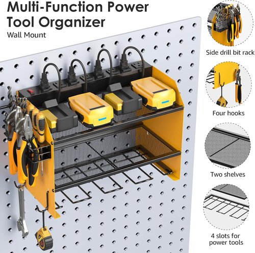 CCCEI Modular Power Tool Organizer - Wall Mount Charging Station & Heavy-Duty Storage Shelf | Yellow, 1 Pack