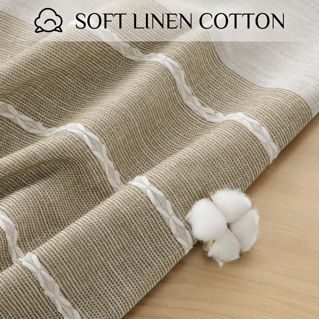 Softalker Outdoor Tablecloth Rectangle, Waterproof Linen Cotton Farmhouse Table Cloths with Tassel, Heavy Weight Wrinkle Free Boho Table Cover for Picnic Camping Dining - 55 x 84 Inch, Coffee Lines