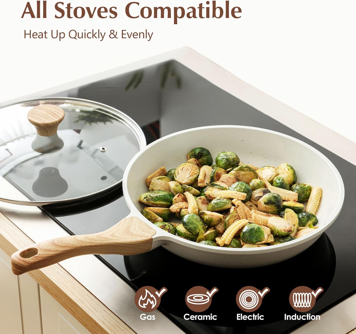 SENSARTE Nonstick Ceramic Frying Pan - 12.5 Inch Induction Compatible Skillet with Lid & Heat Resistant Handle