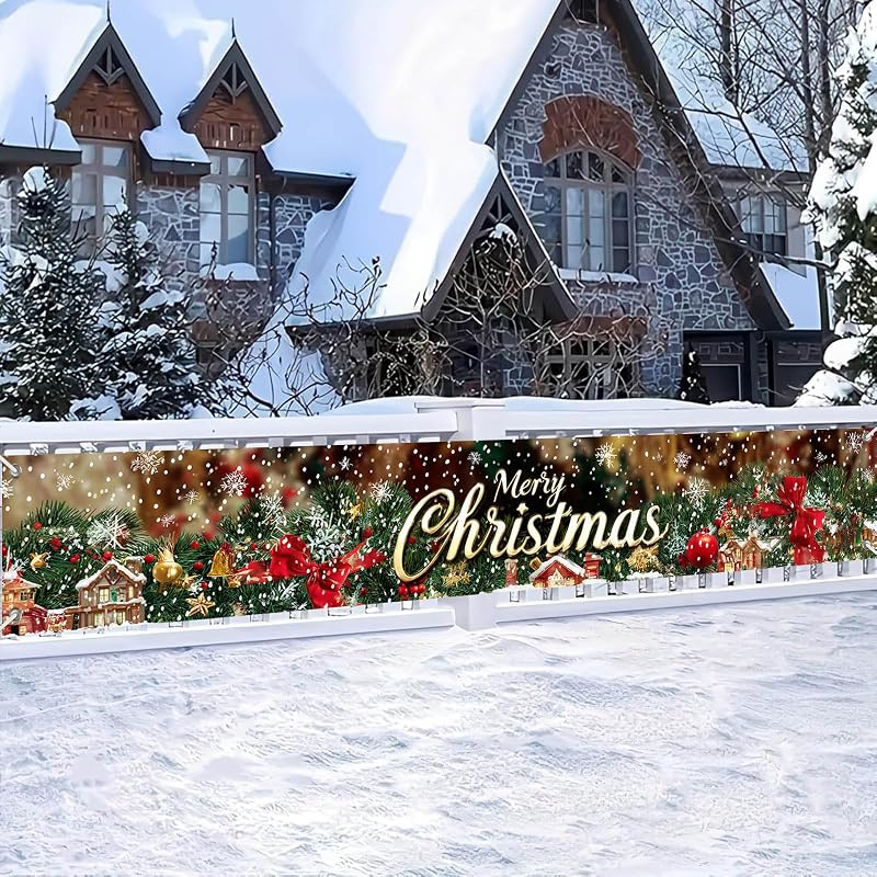 Merry Christmas Banner for Fence 118 x 20 Inch - Pine House Decor (Variation: Merry Christmas Banner#02)