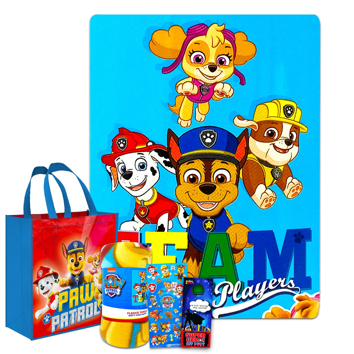 Paw Patrol Sleepover Set for Boys and Girls - Bundle with 45 x 60 Inch Fleece Blanket, Tote Bag, More | Paw Patrol Bedroom Decor for Kids, Toddlers