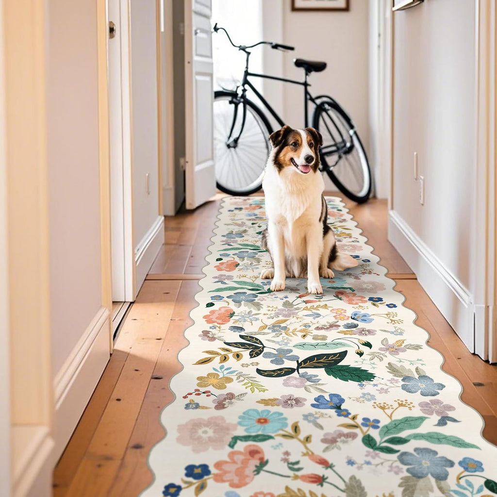 Skiennix Washable 3x12 Hallway Runner Rug - Soft Floral Non-Slip Carpet for Entryway, Kitchen & Nursery | Water-Resistant, Lightweight, Cream