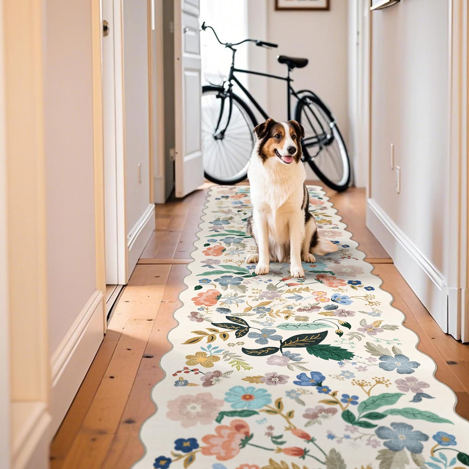 Skiennix Washable 3x12 Hallway Runner Rug - Soft Floral Non-Slip Carpet for Entryway, Kitchen & Nursery | Water-Resistant, Lightweight, Cream