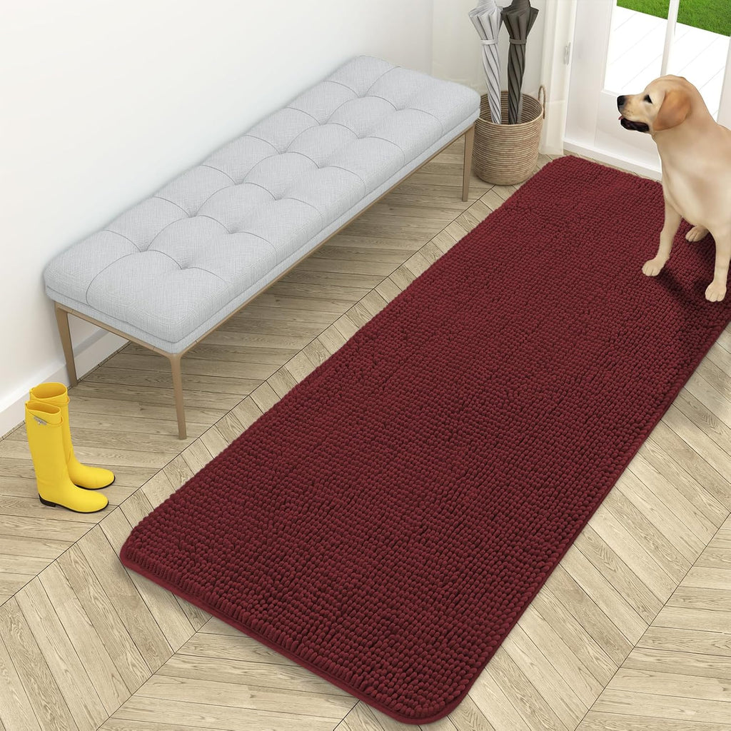 OLANLY Dog Door Mat - Absorbent Non-Slip Washable Chenille Mat for Muddy Paws | 59x24, Caramel Russet