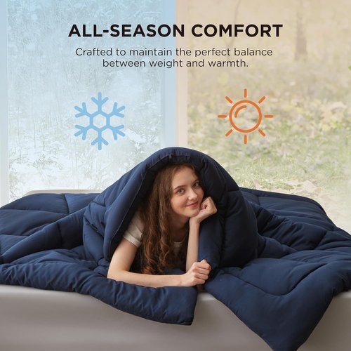 Bedsure Comforter Duvet Insert - All-Season Quilted Cal King Bedding, GentleSoft Down Alternative, Navy Blue 96 x 102 Inches