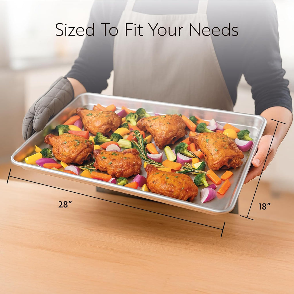 Restaurantware Met Lux Heavy-Duty 26 x 18 Inch Aluminum Baking Pan - Rimmed Edges, Dishwasher Safe, Endures Up to 392°F