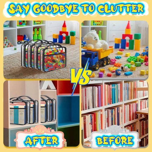 6 Pack Storage Bags with Zipper,12.2 * 9.84 * 2.36in Organizer Bags with Mesh Pockets Name Tag,Waterproof Travel Bags for Board Games,Building Blocks,Puzzles