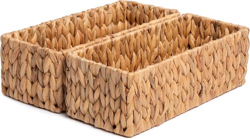 JS HANGER Round Paper Rope Storage Baskets - Decorative Organizing Bins for Countertop | 2 Pack Water Hyacinth