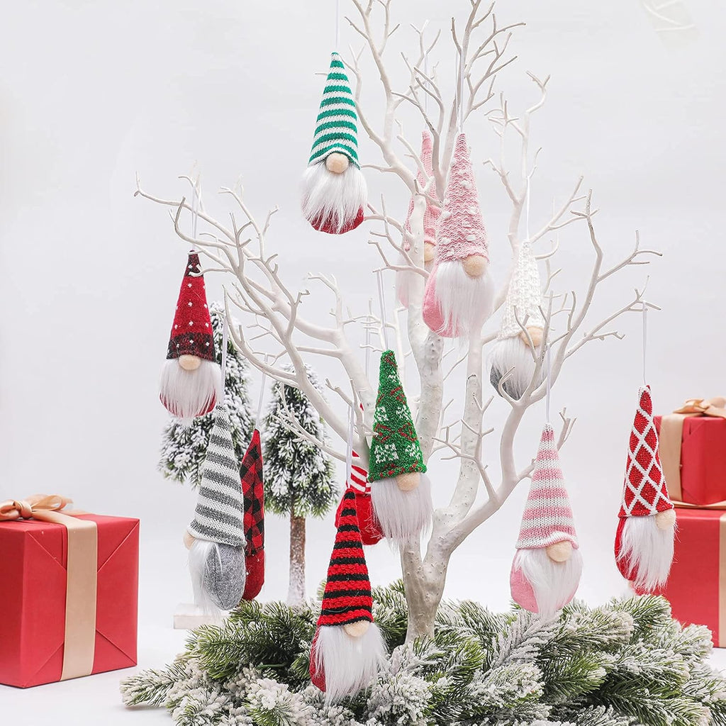 Skiennix Gnome Christmas Ornaments - Set of 3 Plush Tomte Santa Gnomes | Pink Holiday Decor