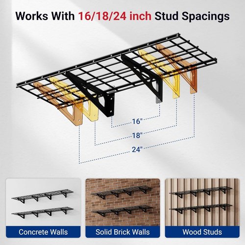 FLEXIMOUNTS Wall Shelf - 12"x72" Garage Storage Rack | Black Floating Shelves, 2-Pack