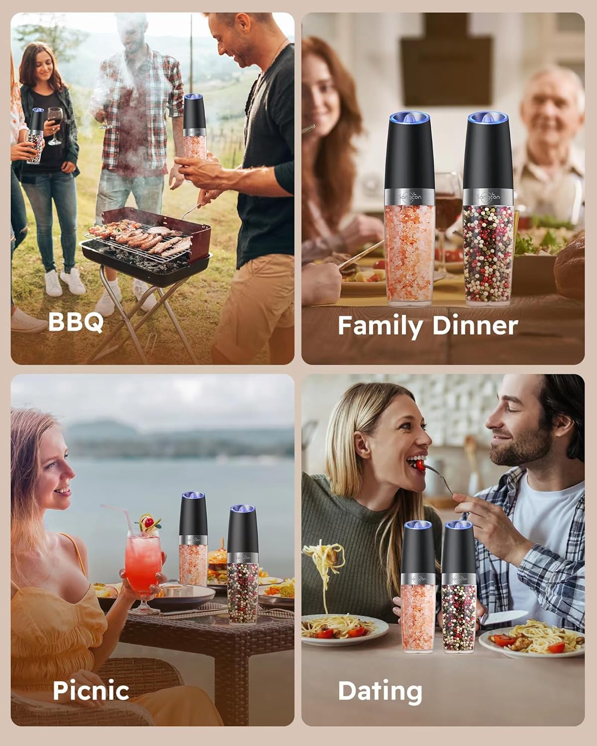 Sangcon Electric Salt and Pepper Grinder Set - Upgraded 9oz XL Capacity, Battery Powered, One-Hand Operation