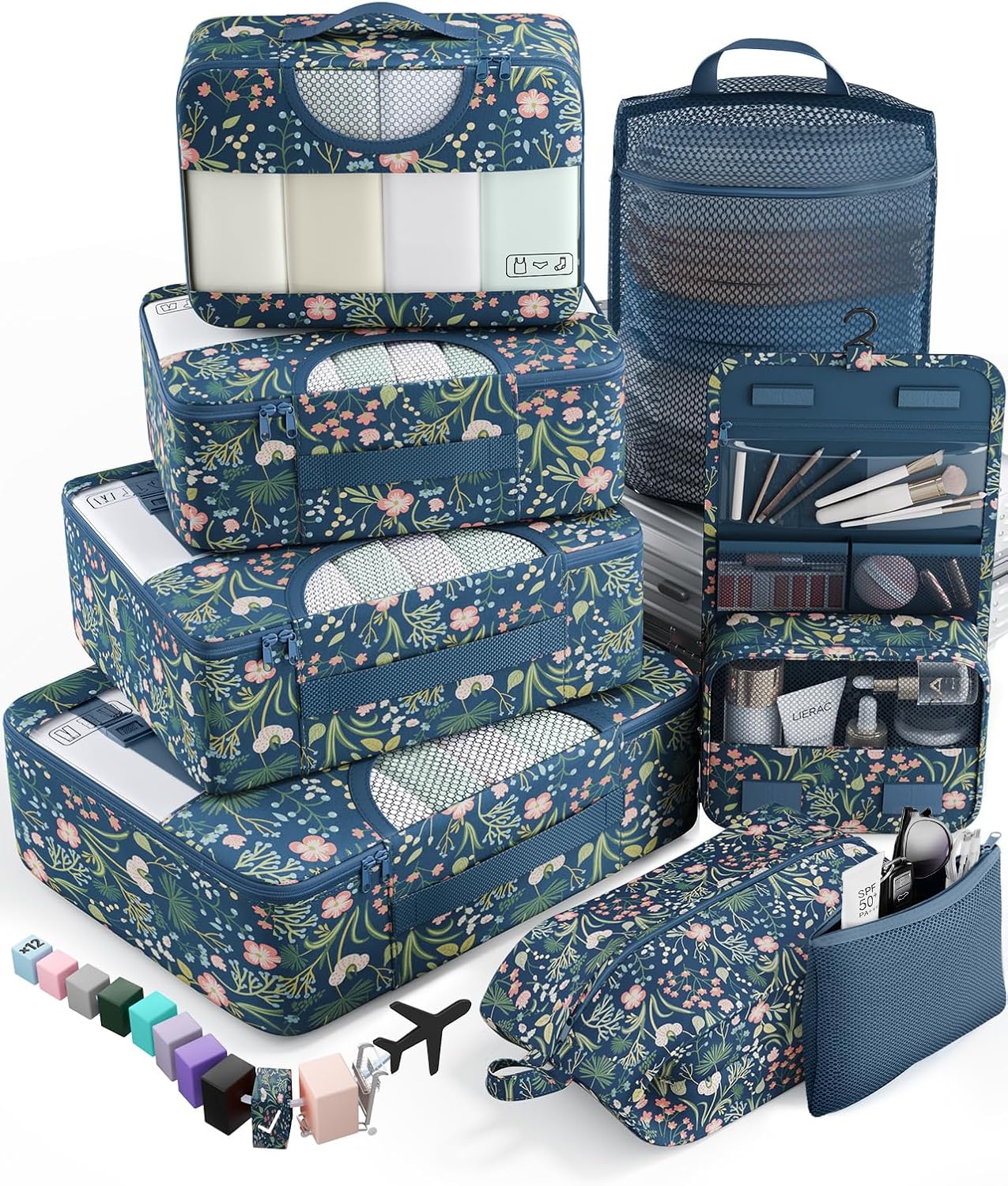 Veken Packing Cubes - Travel Organizer Set with Laundry Bag & Passport Holder | 4 Sizes for Easy Packing