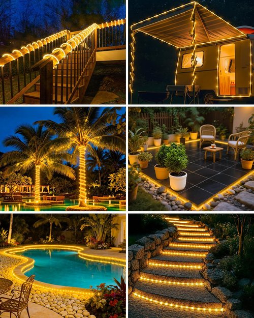 Btfarm Solar Rope Lights - 120 LED 46FT Waterproof Outdoor String Lights | 8 Lighting Modes for Garden, Patio & Christmas Decor