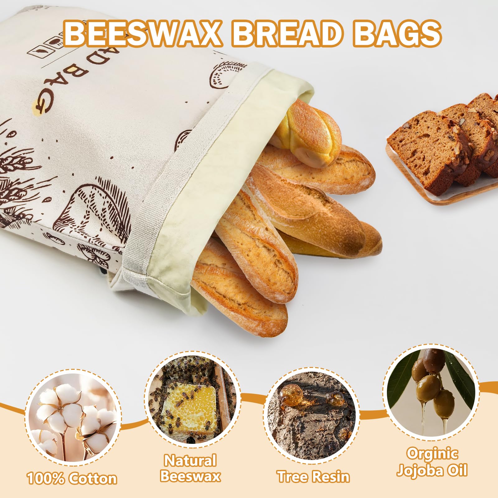 Reusable Beeswax Bread Bags, 2 Pack 13x17 Inch Sourdough Bread Storage Bags for Homemade Bread, Eco-Friendly Beeswax Food Storage Bags, Linen Bread Bag Alternative for Freshness Preservation