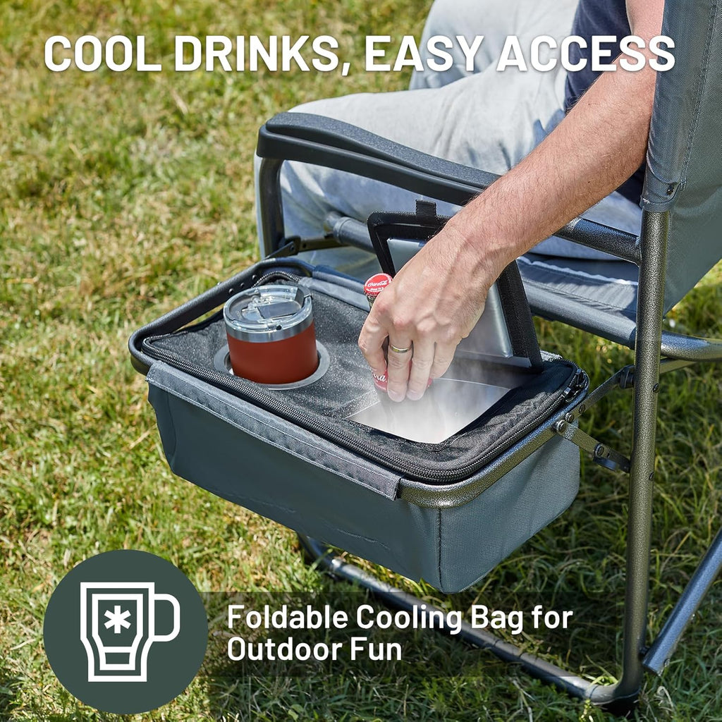Timber Ridge XXL Oversized Directors Chair - Heavy Duty 600lbs Camping Chair with Cooler Bag & Table - Grey