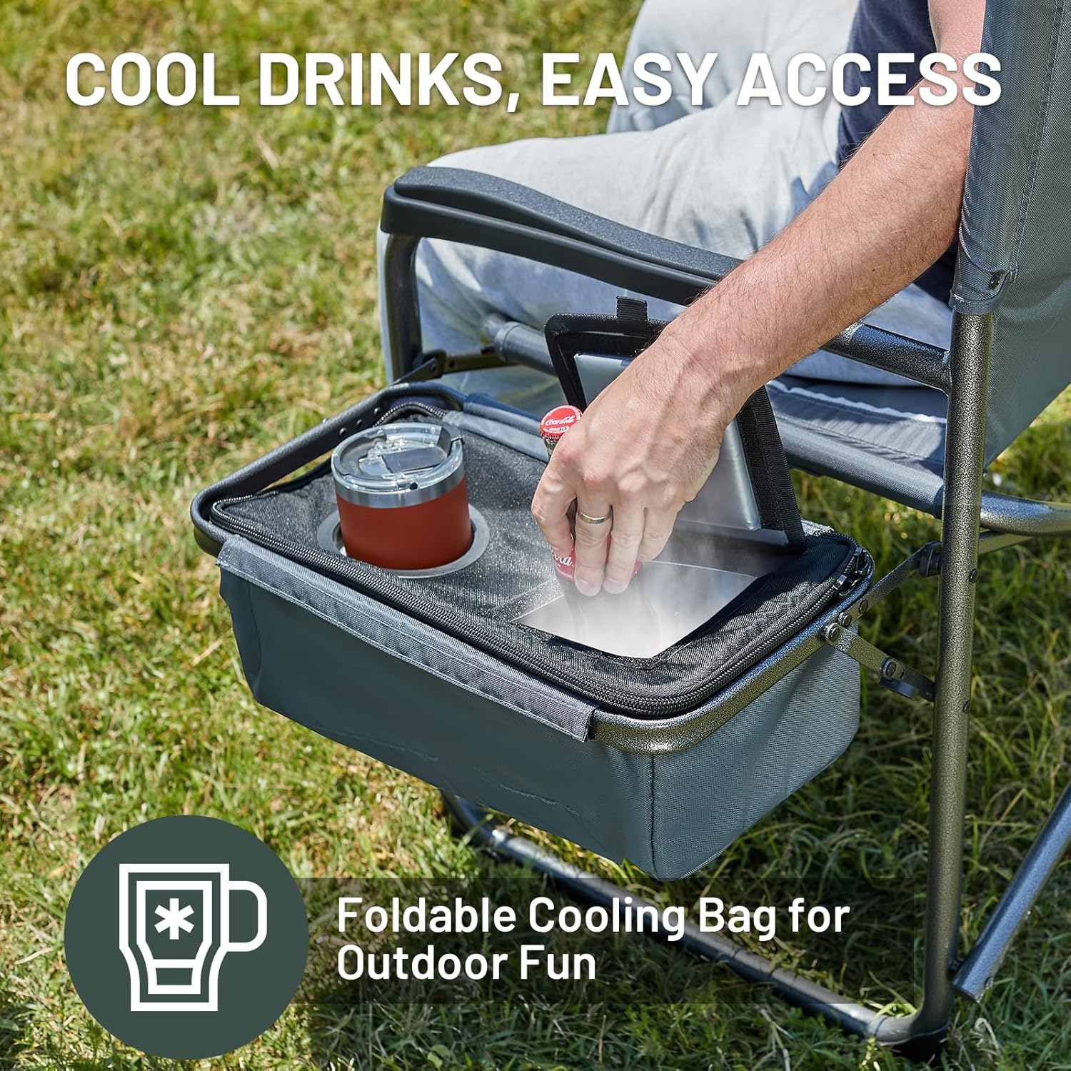 Timber Ridge XXL Oversized Directors Chair - Heavy Duty 600lbs Camping Chair with Cooler Bag & Table - Grey