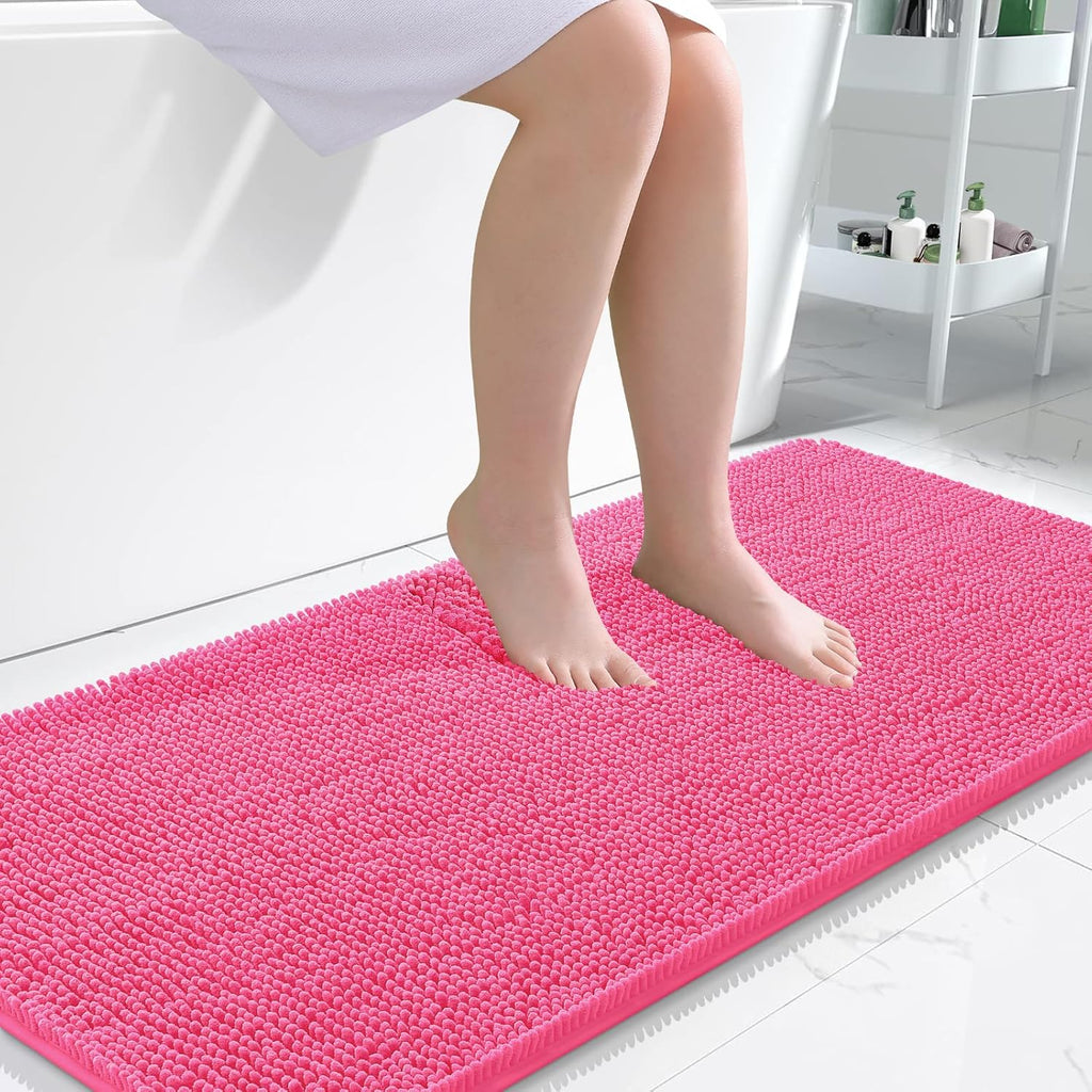 OLANLY Large Bath Rugs - Extra Soft Chenille, Quick Dry & Machine Washable | 50x30, Hot Pink