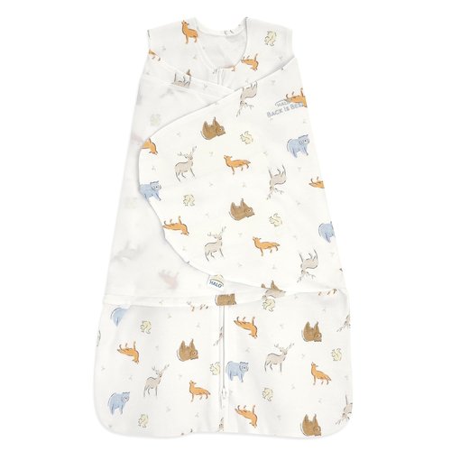HALO 100% Cotton Sleepsack Swaddle - 3-Way Adjustable Wearable Blanket, TOG 1.5, Forest Friends, Small (3-6 Months)