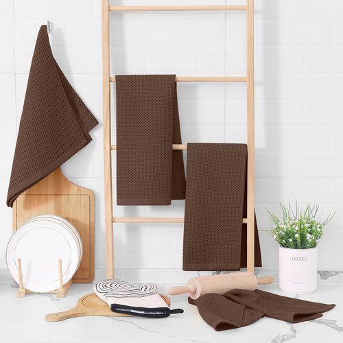 Homaxy 100% Cotton Waffle Weave Kitchen Dish Towels - Ultra Soft & Absorbent, 13 x 28 Inches, 12-Pack, Coffee