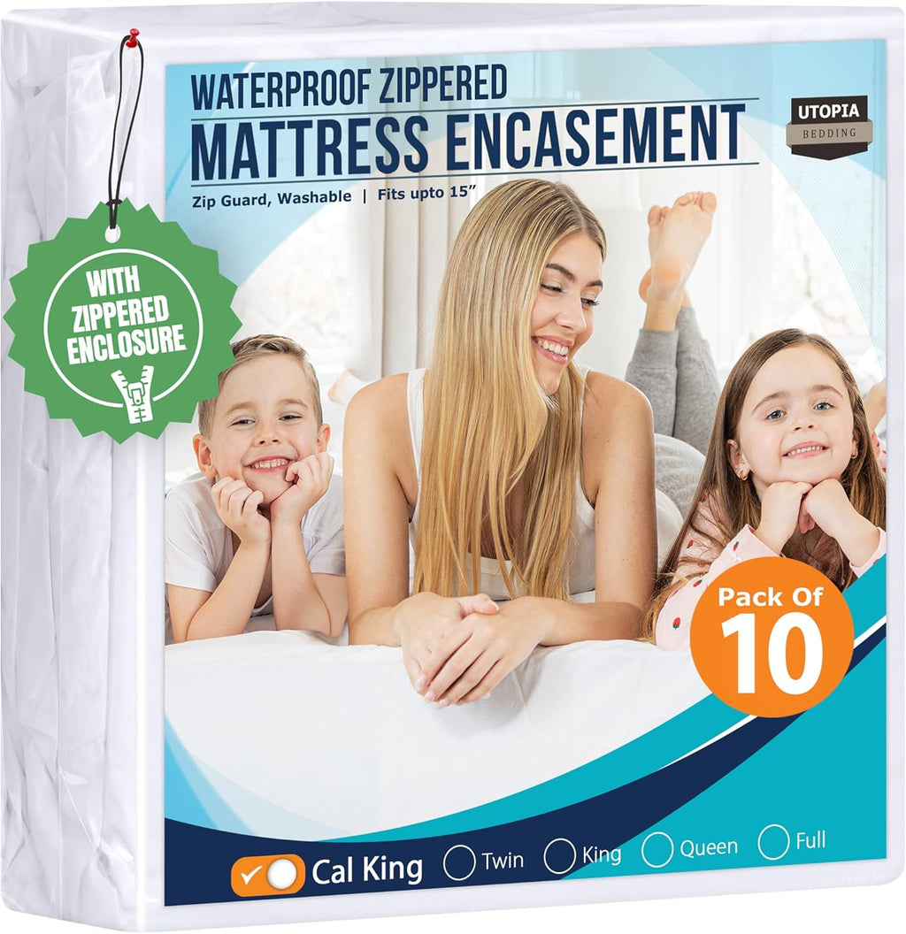 Utopia Bedding Mattress Protector - 100% Waterproof Bed Bug & Dust Mite Proof | California King Size, Pack of 10