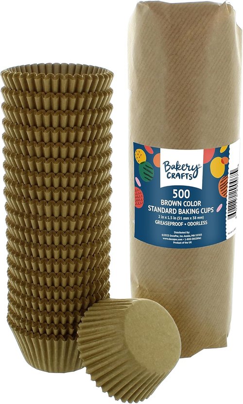 Bakery Crafts Natural Brown Baking Cups - Greaseproof Paper Liners for Muffins & Cupcakes | Bulk Pack of 500