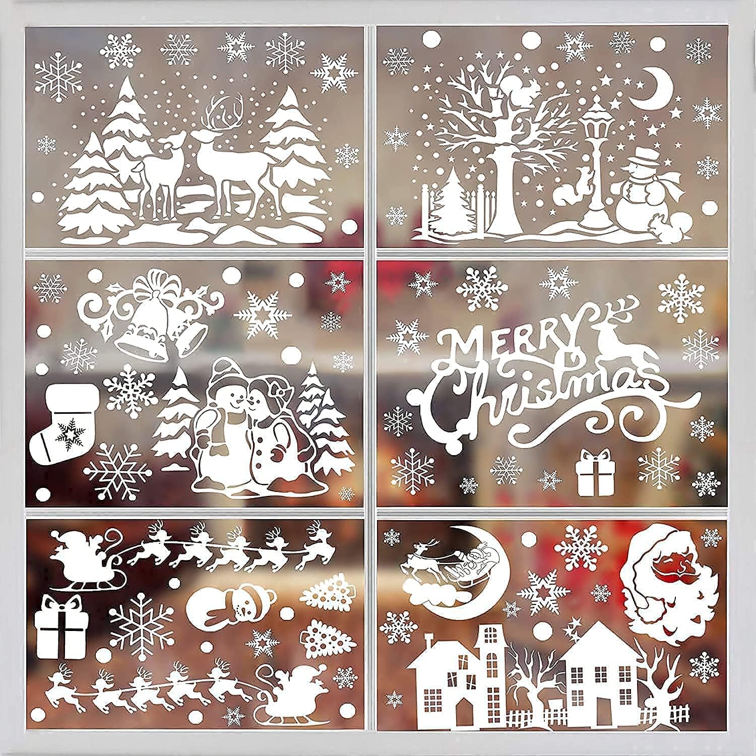 SULOLI Christmas Window Clings - 141 Static Snowflake Stickers for Festive Decoration | 8 Sheets