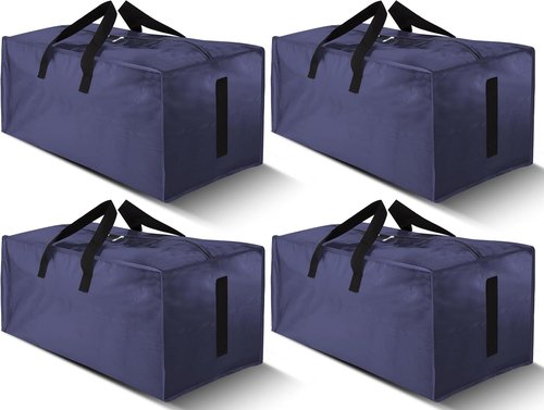 HOMESURE Large Water-Resistant Moving Bags - 4 Pack Heavy-Duty Storage Totes with Zippers & Handles | Space-Saving Design (Blue)