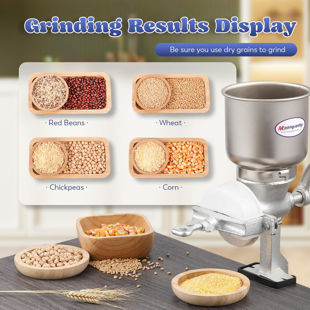 Moongiantgo Corn Grinder Mill Cast Iron Manual Grain Mill Hand Grinder with Large Hopper for Corn Barley Wheat Berries Coffee Chickpeas Poppy Seeds Pepper Dried Beans Animals Feed Home Brewing