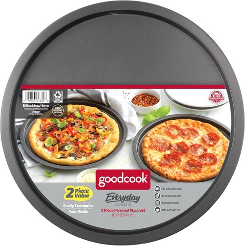 GoodCook Everyday 10-Inch Nonstick Personal Pizza Pans - Scratch-Resistant Steel, Set of 2, Gray