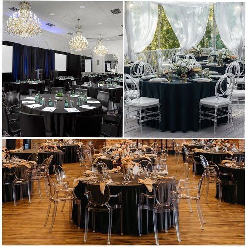 CKIKU 8 Packs 120 Inch Black Round Tablecloth in Diameter, Washable Polyester Fabric Tablecloths, Wrinkle Resistant Table Cloth for Wedding Party Banquet Dining