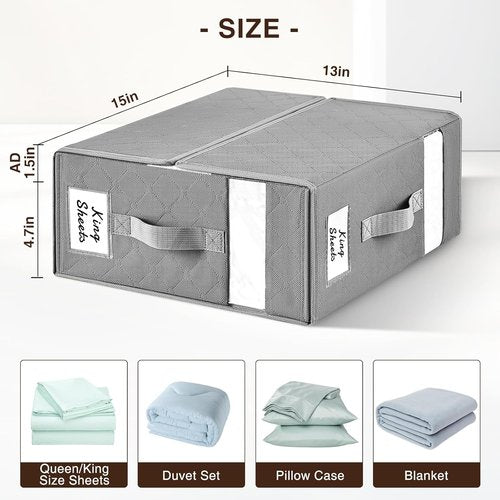 Homsorout Bed Sheet Organizers - Foldable Storage with Window & Labels | XL Grey Bedding Set, 6 Pack